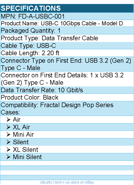 Fractal Design FD-A-USBC-001 USB-C 10Gbps Cable - Model D - Black