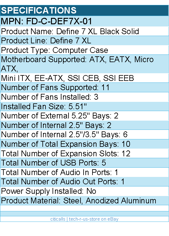 Fractal Design FD-C-DEF7X-01 Define 7 XL Black Solid  Computer Case