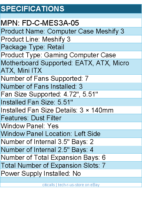Fractal Design FD-C-MES3A-05 Meshify 3 Computer Case - Mid-tower - White, Tint