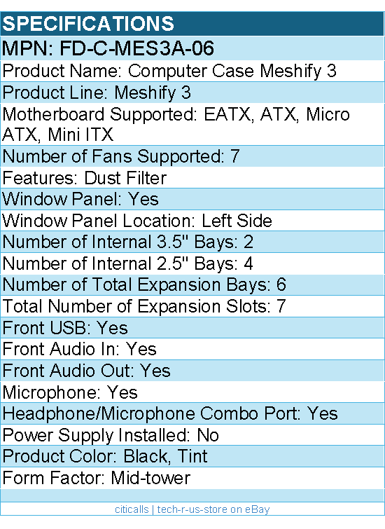Fractal Design FD-C-MES3A-06 Meshify 3 Computer Case - Mid-tower - Black, Tint