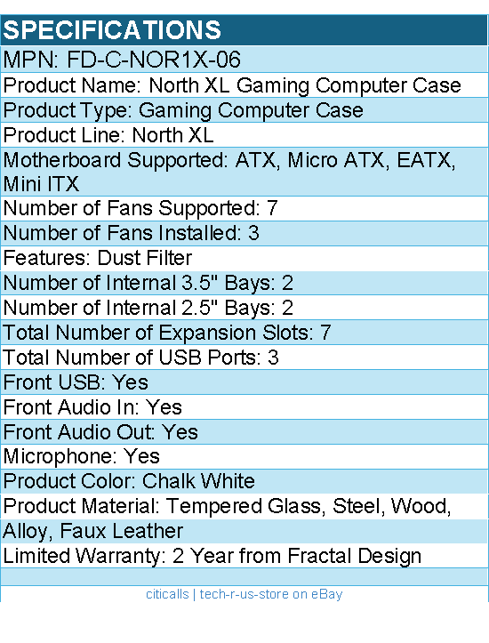Fractal Design FD-C-NOR1X-06 North XL Gaming Computer Case - Chalk White