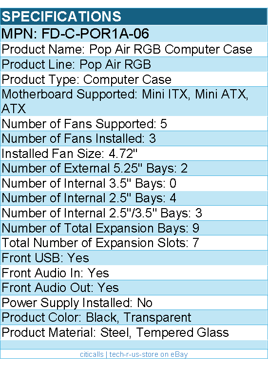 Fractal Design FD-C-POR1A-06 Pop Air RGB Computer Case - Tower