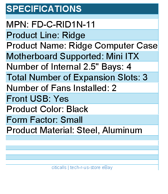 Fractal Design FD-C-RID1N-11 Computer Case - Ridge Black mITX Slim SFF
