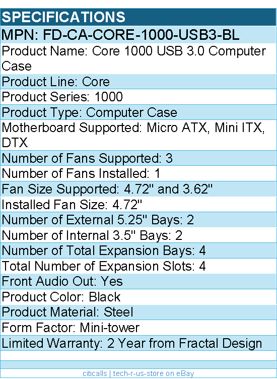 Fractal Design FD-CA-CORE-1000-USB3-BL Core 1000 USB 3.0 Computer Case
