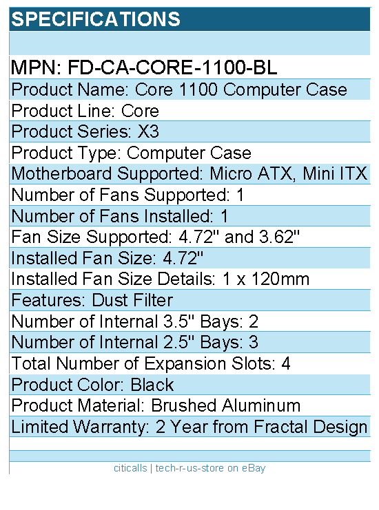 Fractal Design FD-CA-CORE-1100-BL Core 1100 Computer Case - Black