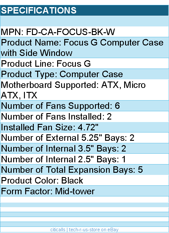 Fractal Design FD-CA-FOCUS-BK-W Focus G Computer Case with Side Window