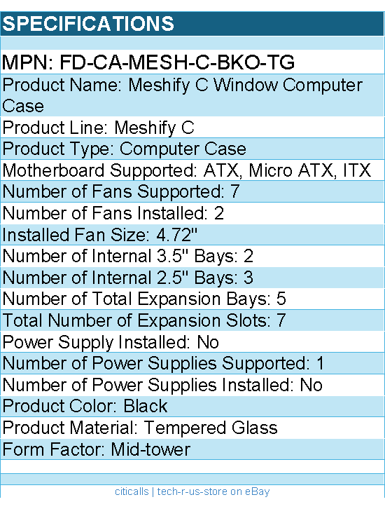 Fractal Design FD-CA-MESH-C-BKO-TG Meshify C Window Computer Case