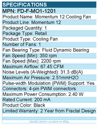 Fractal Design FD-F-MO1-1201 Momentum 12 Cooling Fan - 1 Pack