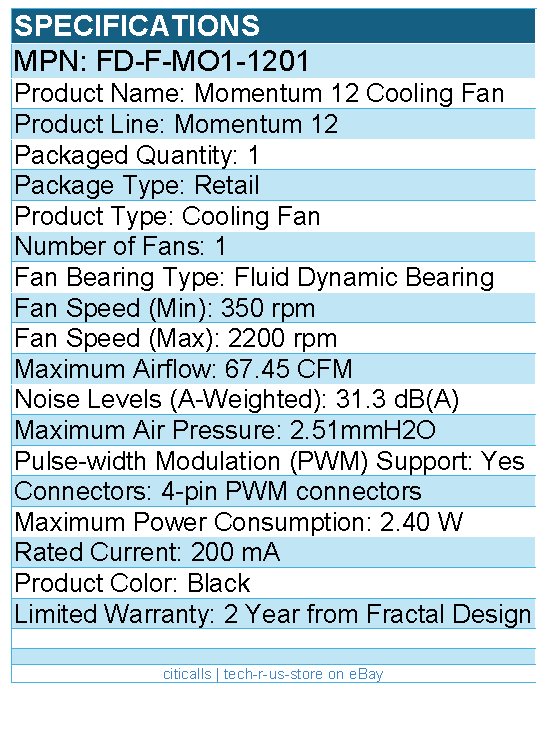 Fractal Design FD-F-MO1-1201 Momentum 12 Cooling Fan - 1 Pack