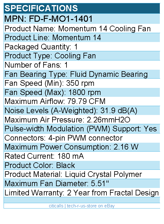 Fractal Design FD-F-MO1-1401 Momentum 14 Cooling Fan - 1 Pack - Black