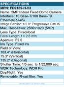 Vivotek FD9189-H-V3 Camera - V-Series 5MP Indoor AI IR IP DomeCamera 2.8mm IP67