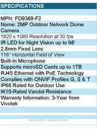 Vivotek FD9369-F2 Camera - Outdoor Dome 2MP 30M IR H.265 2.8mm Retail
