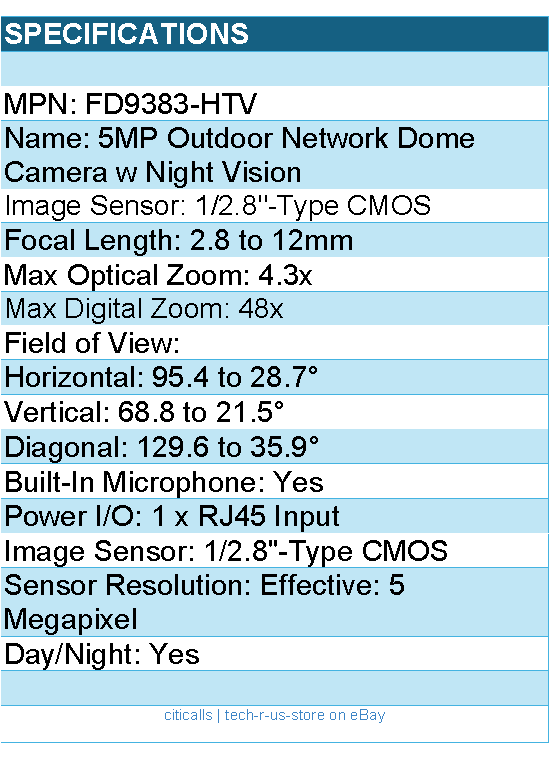 Vivotek FD9383-HTV 5MP Outdoor Network Dome Camera with Night Vision