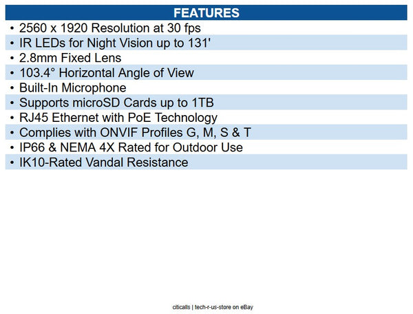 Vivotek FD9389-EHV-V3 V Series 5MP Outdoor Dome IP Camera, 40m IR, 2.8mm Fixed