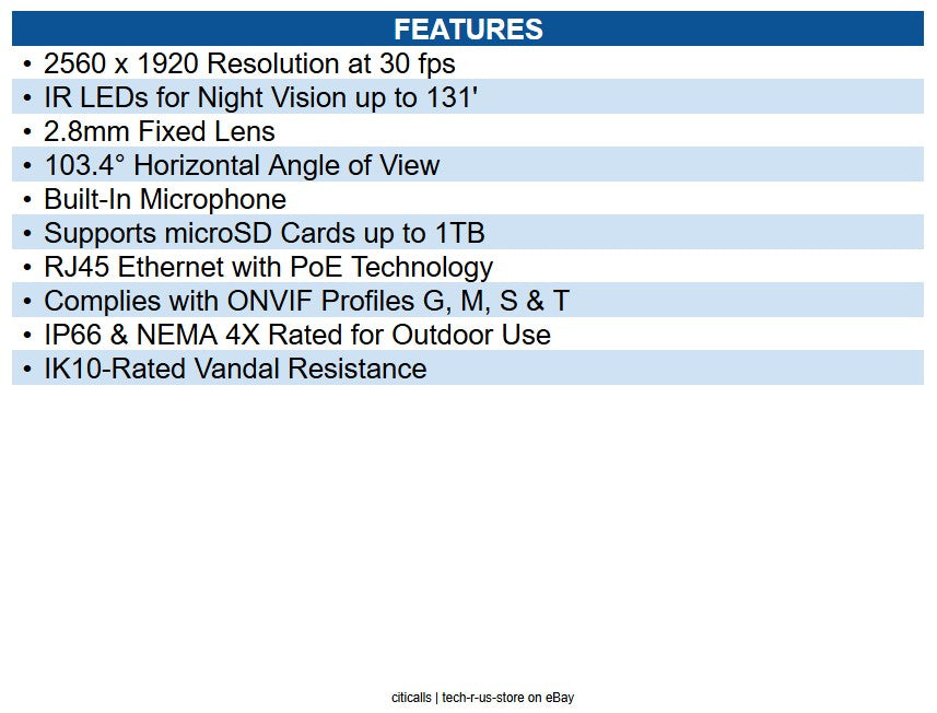 Vivotek FD9389-EHV-V3 V Series 5MP Outdoor Dome IP Camera, 40m IR, 2.8mm Fixed