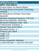 Microsoft FHD-00016 Arc Mouse (Black) - BlueTrack - Wireless - Bluetooth