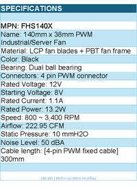 Silverstone FHS140X Case Fan - 140 x 140 x 38mm Black LCP fan blade Retail