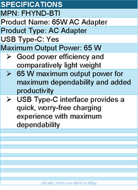 BTI FHYND-BTI 65W TYPE-C AC ADAPTER - Compatible OEM: FHYND