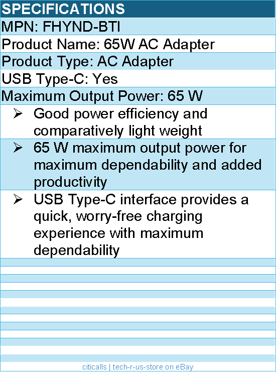 BTI FHYND-BTI 65W TYPE-C AC ADAPTER - Compatible OEM: FHYND