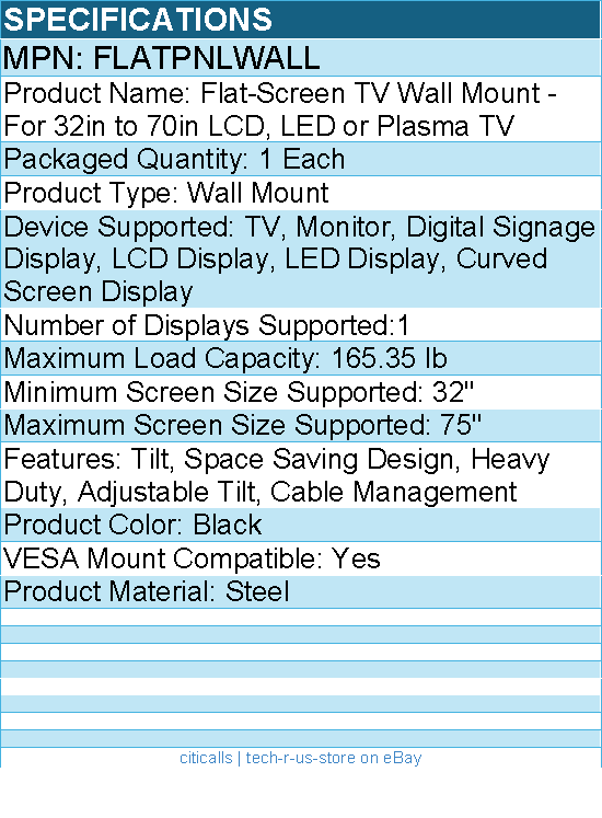 StarTech FLATPNLWALL Flat Screen TV Wall Mount - Tilting - For 32" to 75" TVs