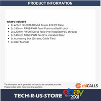 ANTEC FLUX REAR Mid-Tower ATX Desktop Case 5x Fans Back Connect Wood 360mm Black