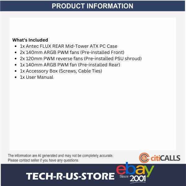 ANTEC FLUX REAR Mid-Tower ATX Desktop Case 5x Fans Back Connect Wood 360mm Black