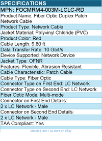 Black Box FOCMRM4-003M-LCLC-RD Fiber Optic Duplex Patch Network Cable