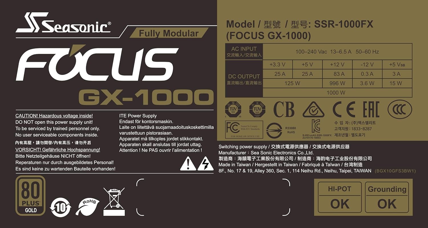 Seasonic FOCUS GX-1000(SSR-1000FX) - Power supply (internal) - 1000 Watt