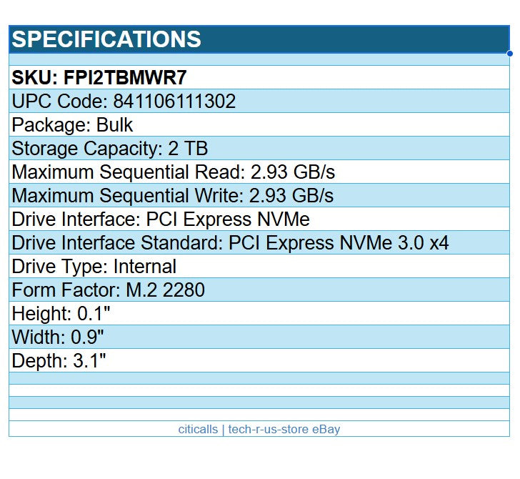 Super Talent FPI2TBMWR7 EX 2TB SSD M.2 2280 PCI Express NVMe 3.0x4 Solid State