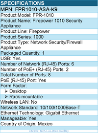 Cisco FPR1010-ASA-K9 Firepower 1010 Security Appliance - 8 Port