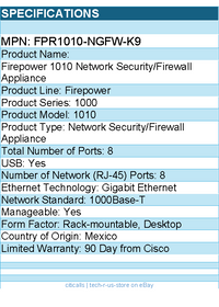 Cisco FPR1010-NGFW-K9 Firepower 1010 Network Security/Firewall Appliance
