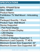 StarTech FPWARTB1M Flat-Screen TV Wall Mount Articulating Arm Retail