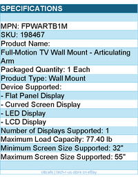 StarTech FPWARTB1M Flat-Screen TV Wall Mount Articulating Arm Retail