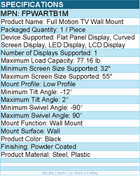 StarTech FPWARTB1M Full Motion TV Wall Mount for 32-55 inch VESA Display