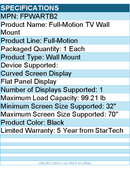 StarTech FPWARTB2 TV Wall Mount for up to 70 inch VESA Displays - Heavy Duty
