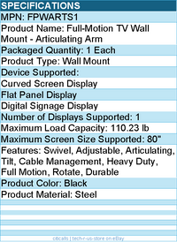 StarTech FPWARTS1 TV Wall Mount for up to 80" VESA Mount Displays