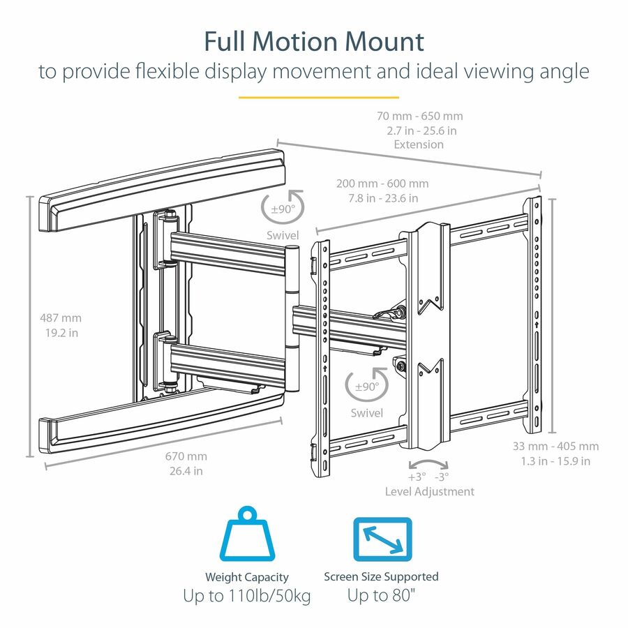 StarTech FPWARTS1 TV Wall Mount for up to 80" VESA Mount Displays