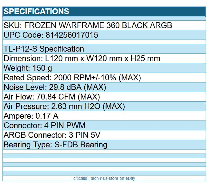 Thermalright FROZEN WARFRAME 360 BLACK ARGB Liquid CPU Cooler w LCD AMD Intel