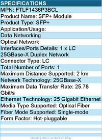 Finisar FTLF1436P3BCL SFP+ Module - For Data Networking, Optical Network
