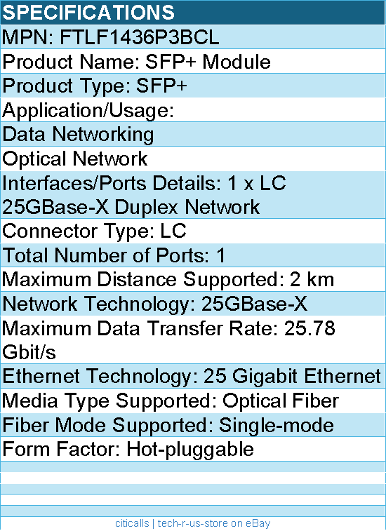 Finisar FTLF1436P3BCL SFP+ Module - For Data Networking, Optical Network