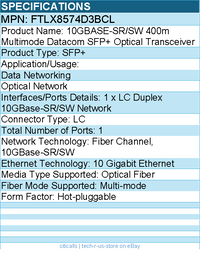 Finisar FTLX8574D3BCL 850NM VCSEL PIN 10GBASE-SR/SW - Transceiver