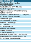 Finisar FTLX8574D3BCV SFP+ Module - For Optical Network, Data Networking