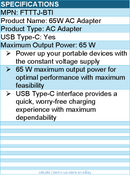 BTI FTTTJ-BTI 65W TYPE-C AC ADAPTER - 65 W maximum output power - Black