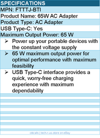BTI FTTTJ-BTI 65W TYPE-C AC ADAPTER - 65 W maximum output power - Black