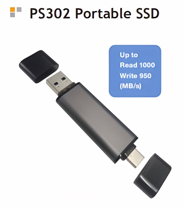 Super Talent FUS1T0302 PS302 1TB USB 3.2 Gen2 Portable SSD Type A/C USB Drive