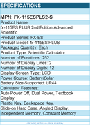 Casio FX-115ESPLS2-S fx-115ES PLUS 2nd Edition Advanced Scientific Calculator