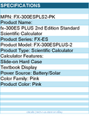 Casio  FX-300ESPLS2-PK fx-300ES PLUS 2nd Edition Standard Scientific Calculator