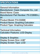 Casio FX-CG500-L-IH Graphing Calculator - LCD Display - 4.80" - LCD