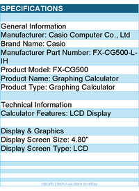 Casio FX-CG500-L-IH Graphing Calculator - LCD Display - 4.80" - LCD