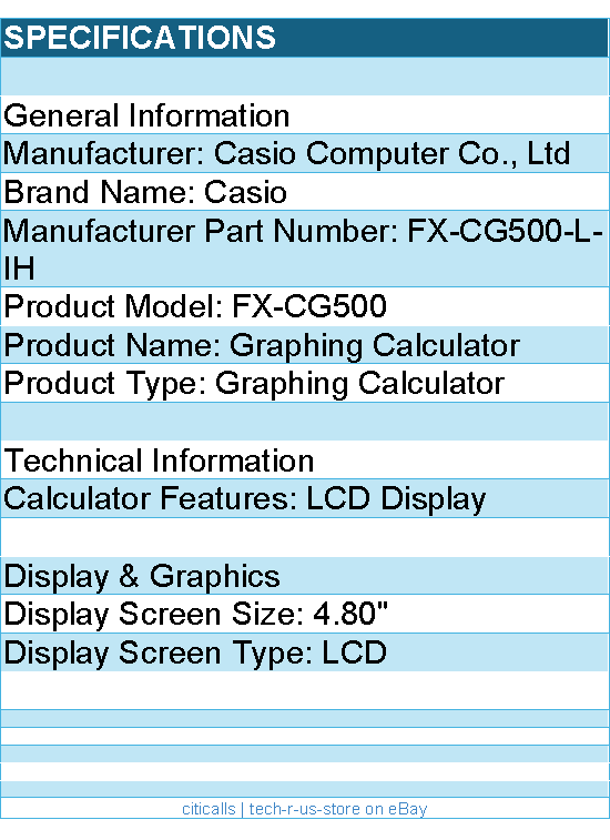 Casio FX-CG500-L-IH Graphing Calculator - LCD Display - 4.80" - LCD
